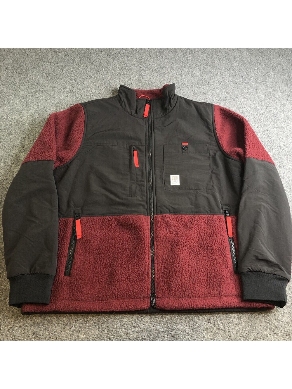 Topo Designs Jacket Womens Large Red Black Sherpa Fleece Full Zip High Pile